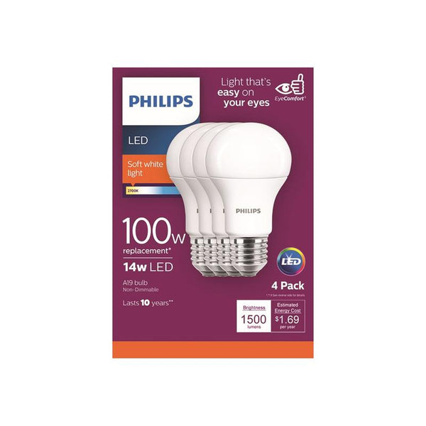 Philips  A19  E26 (Medium)  LED Bulb  Soft White  100 Watt Equivalence